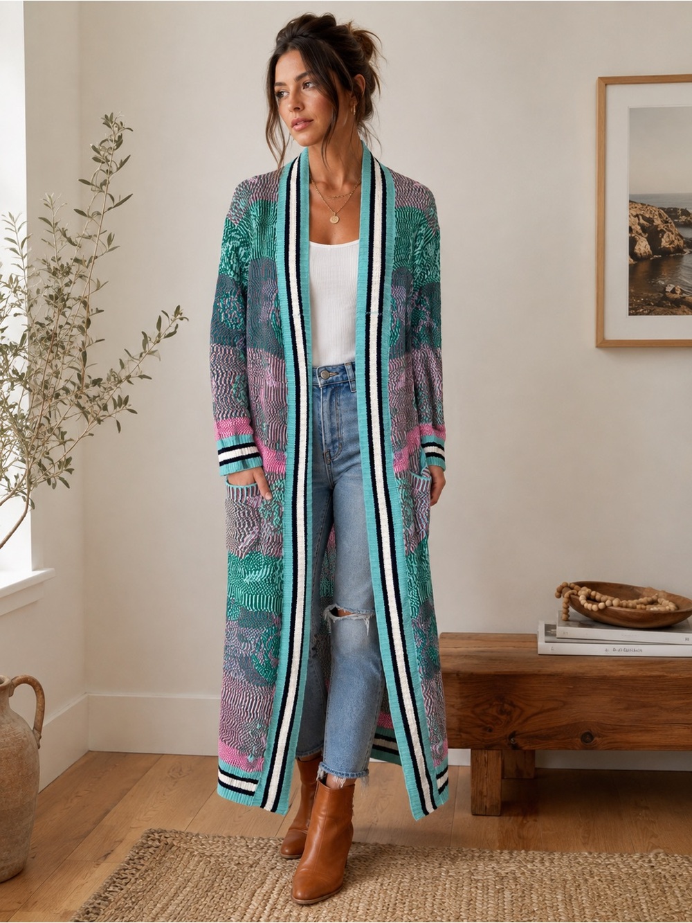 John + Jenn 100% Cotton Full-Length Statement Cardigan – Size Large